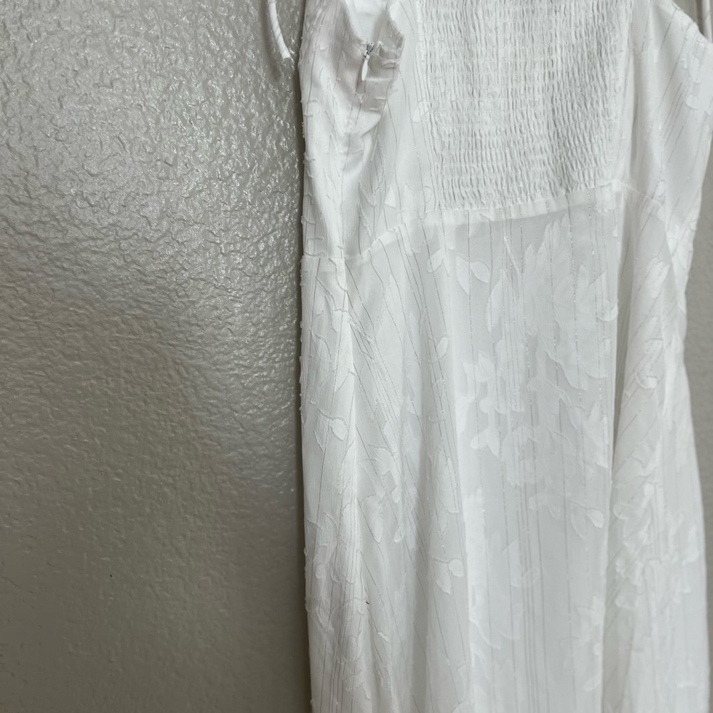 Loveliest Looks White Floral Jacquard Tie-Strap Midi Dress - Picture 8 of 10